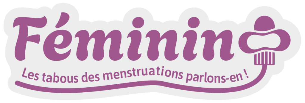 Logo du projet "Féminin Plus" de couleur violet avec la phrase "Les tabous des menstruations parlons-en !".